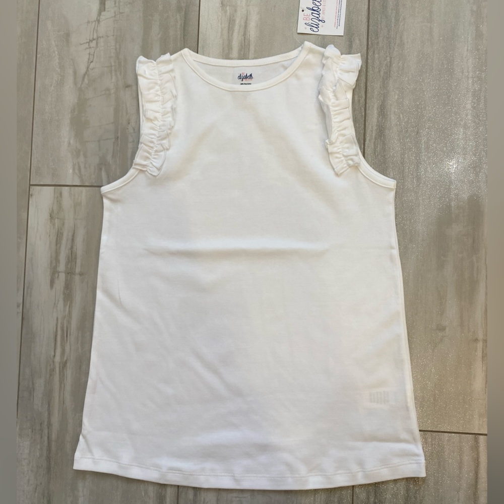 NWT Be Elizabeth Essentials White Pima Cotton Ruffled Tank Top, girls 12